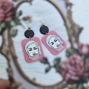 Polymer Clay and Pink and Black Earrings
